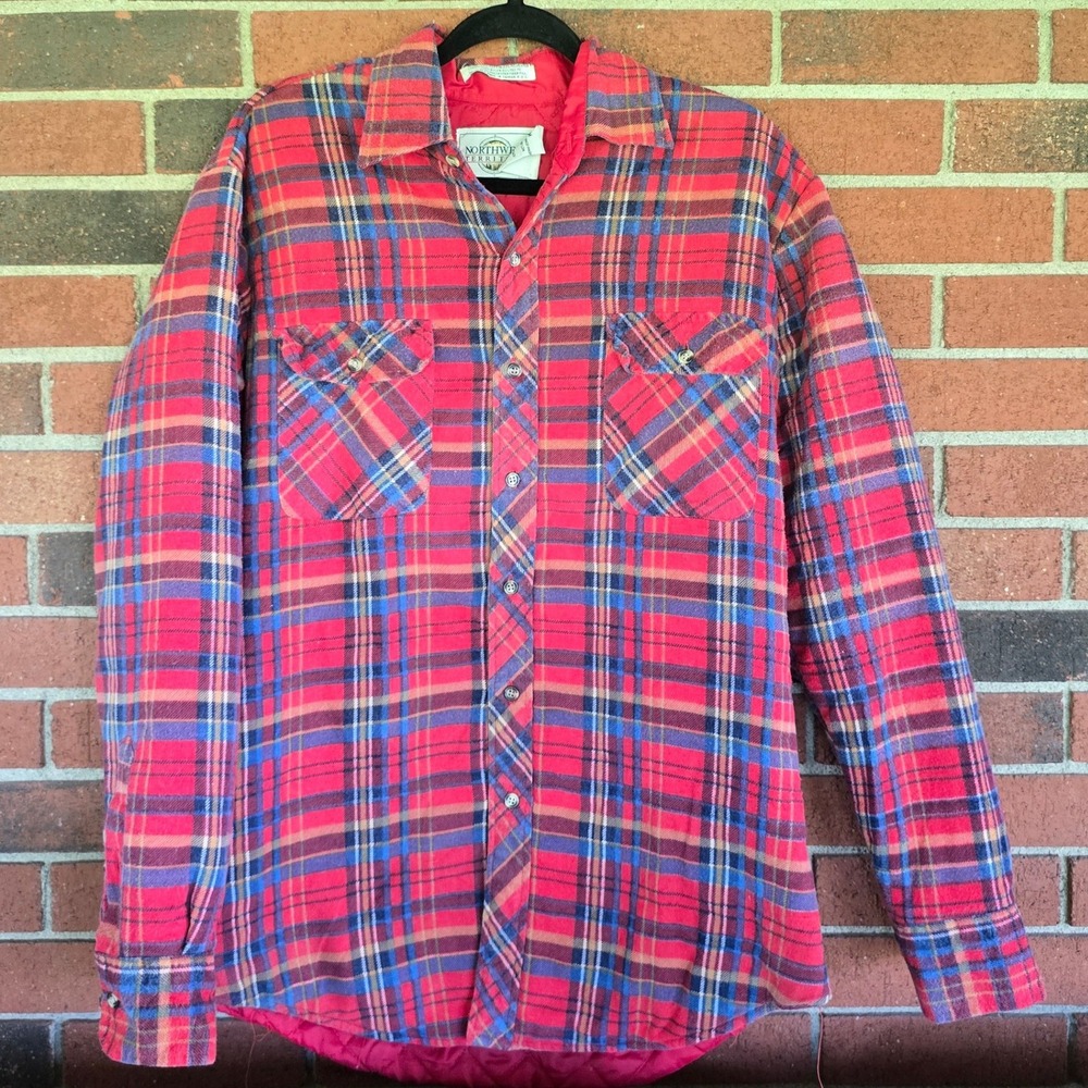 Vintage 80s Northwest Territory Flannel Shirt Jacket Mens Medium Red Plaid Quilt